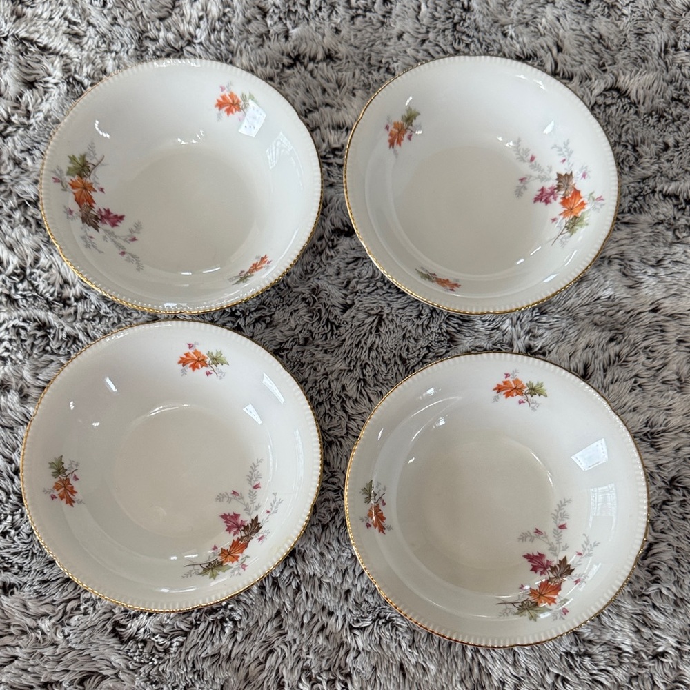 Winterling Bavaria‎ Germany Autumn Leaves Set of 4 Fruit Dessert Bowls 5.5" Gold